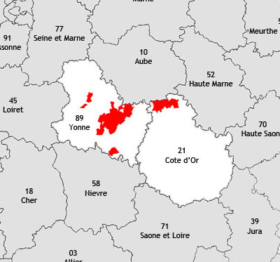 Localisation de la région viticole de Chablis