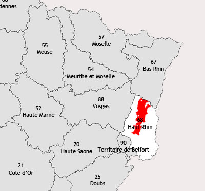 Localisation de la région viticole du Haut-rhin