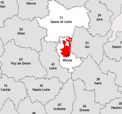 Localisation de la région viticole du Beaujolais villages