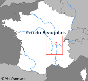 Carte de la région viticole des Crus du beaujolais