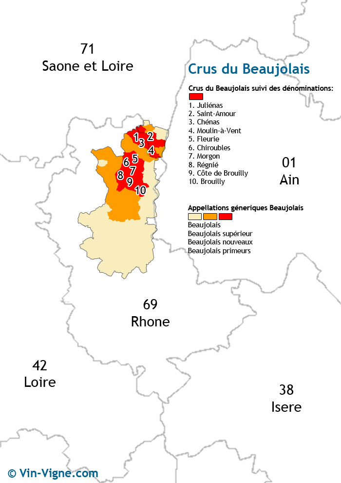 carte des vins des crus du beaujolais