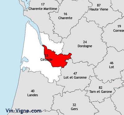 Localisation de la région viticole d'Entre-deux-mers