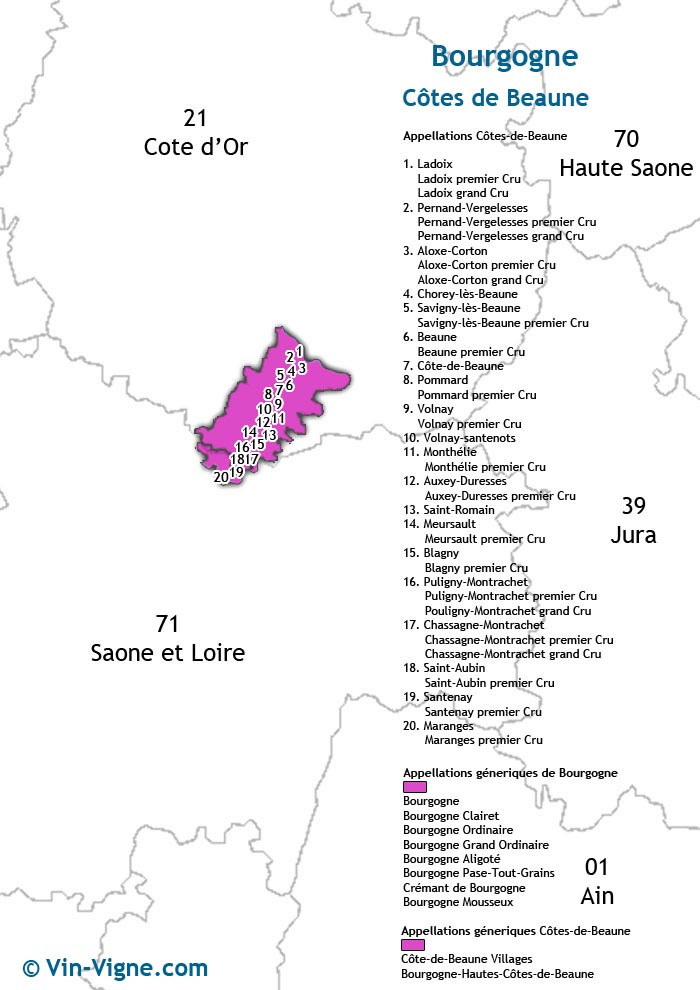 carte des vins de la côte de beaune