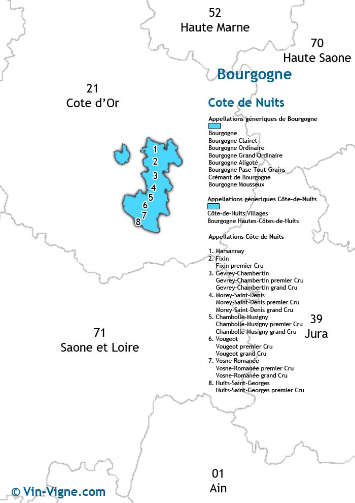 carte des vins de la côte de nuits