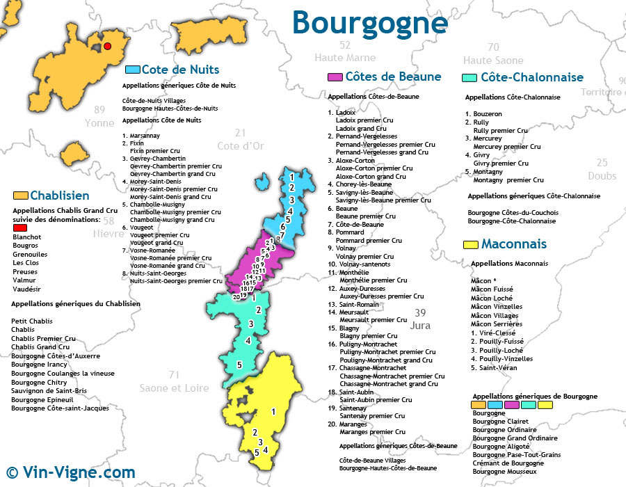 carte des vins Bourgogne