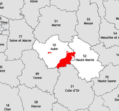 Localisation de la région viticole de la Côte des bar