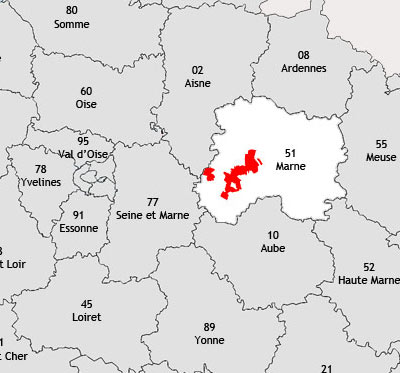 Localisation de la région viticole de la Côte des blancs