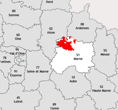 Localisation de la région viticole de la Montagne de reims