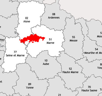 Localisation de la région viticole de la Vallée de la marne