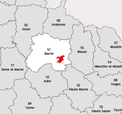 Localisation de la région viticole de Vitry-le-françois