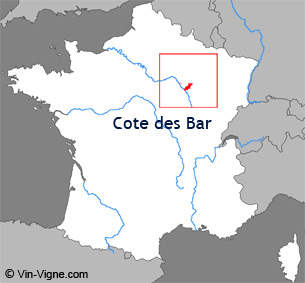 Carte de la région viticole de la Côte des bar