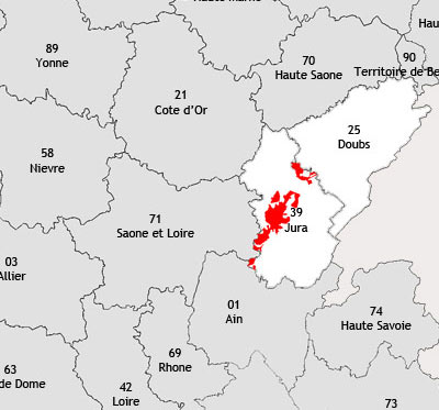 Localisation de la région viticole des Côte du jura