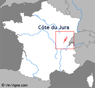 Carte de la région viticole des Côte du jura