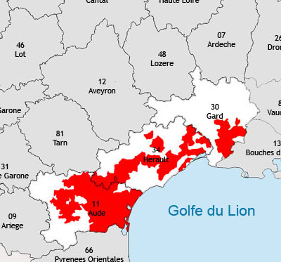 Localisation de la région viticole du Languedoc