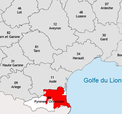 Localisation de la région viticole du Roussillon