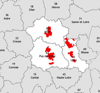 Localisation de la région viticole d'Auvergne