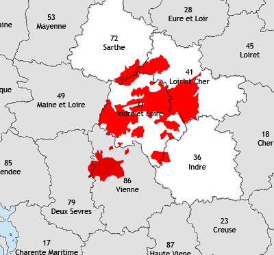 Localisation de la région viticole de Touraine