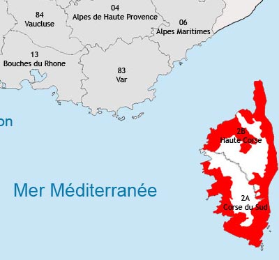 Localisation de la région viticole de Corse