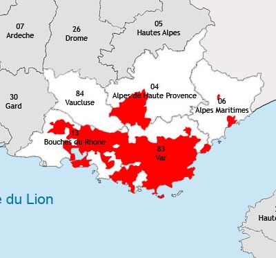 Localisation de la région viticole de Provence