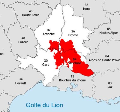 Localisation de la région viticole du Rhône-méridional