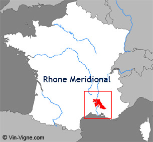 Carte de la région viticole du Rhône-méridional