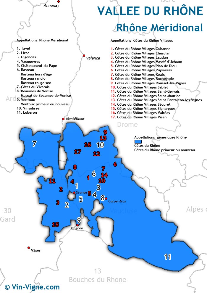 carte des vins du rhône-méridional