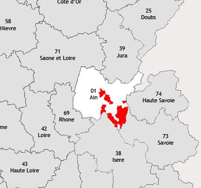 Localisation de la région viticole du Bugey