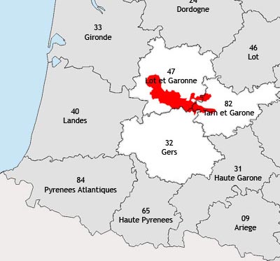 Localisation de la région viticole d'Agen