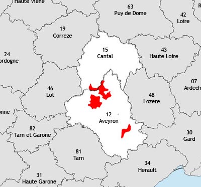 Localisation de la région viticole l'Aveyron