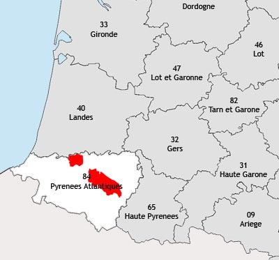 Localisation de la région viticole du Bearn