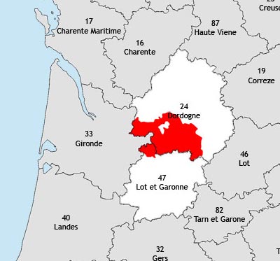 Localisation de la région viticole du Bergerac