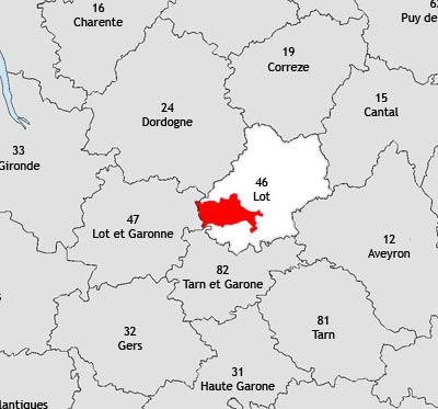 Localisation de la région viticole de Cahors