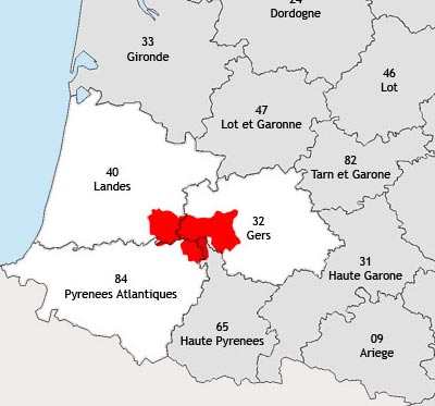 Localisation de la région viticole de la Chalosse