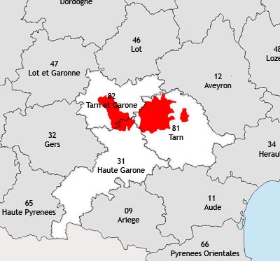 Localisation de la région viticole de Toulouse