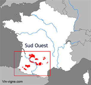 Carte viticole du vignoble du Sud-ouest